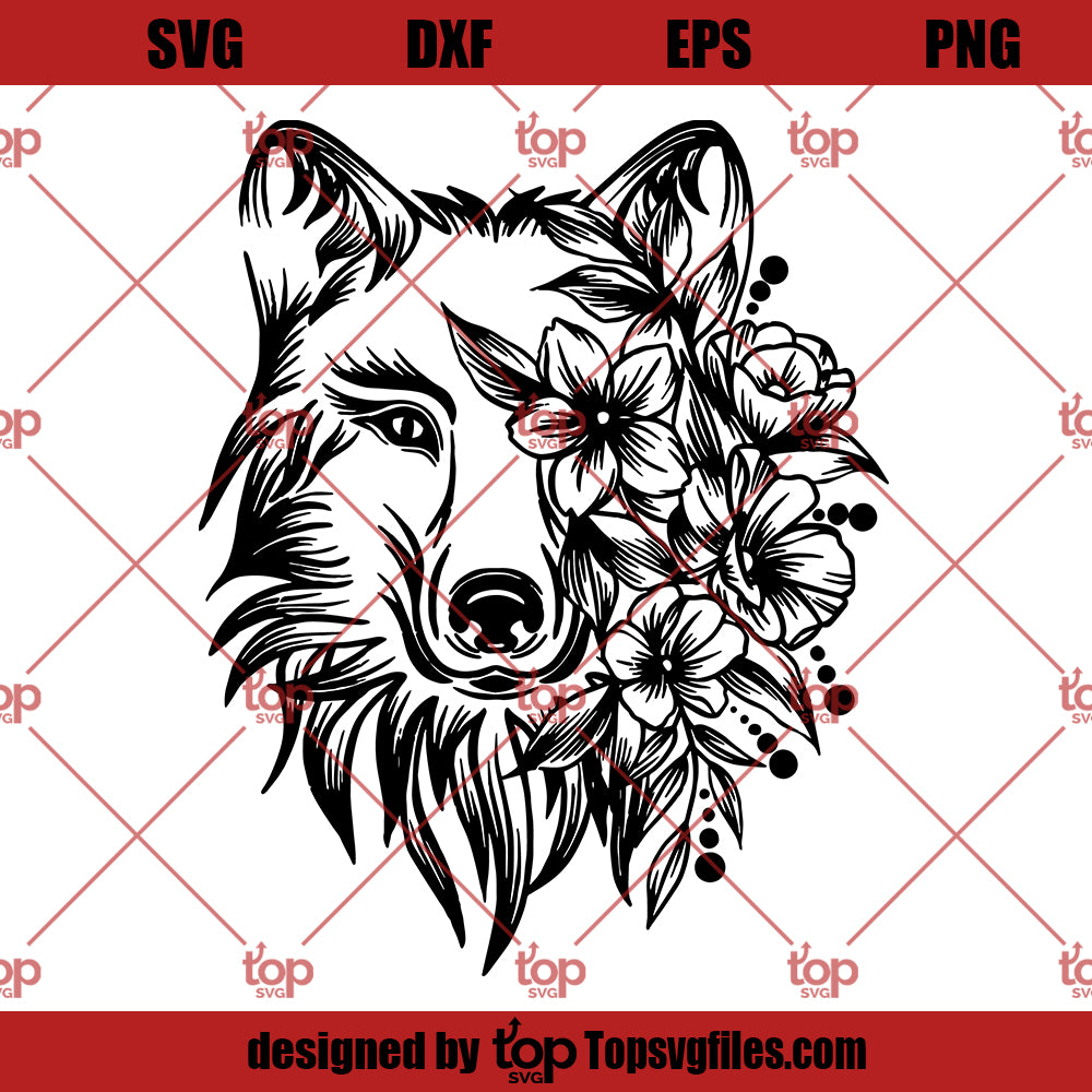 Wolf Flower SVG, Wolf Head SVG, Wolf Mandala SVG Cricut Silhouette