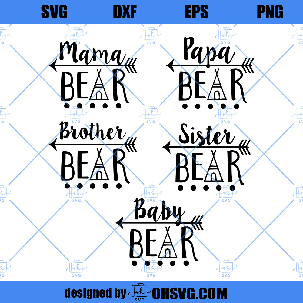 Arrow Mama Bear SVG, Arrow Family Bear SVG PNG DXF Cut Files For Cricut