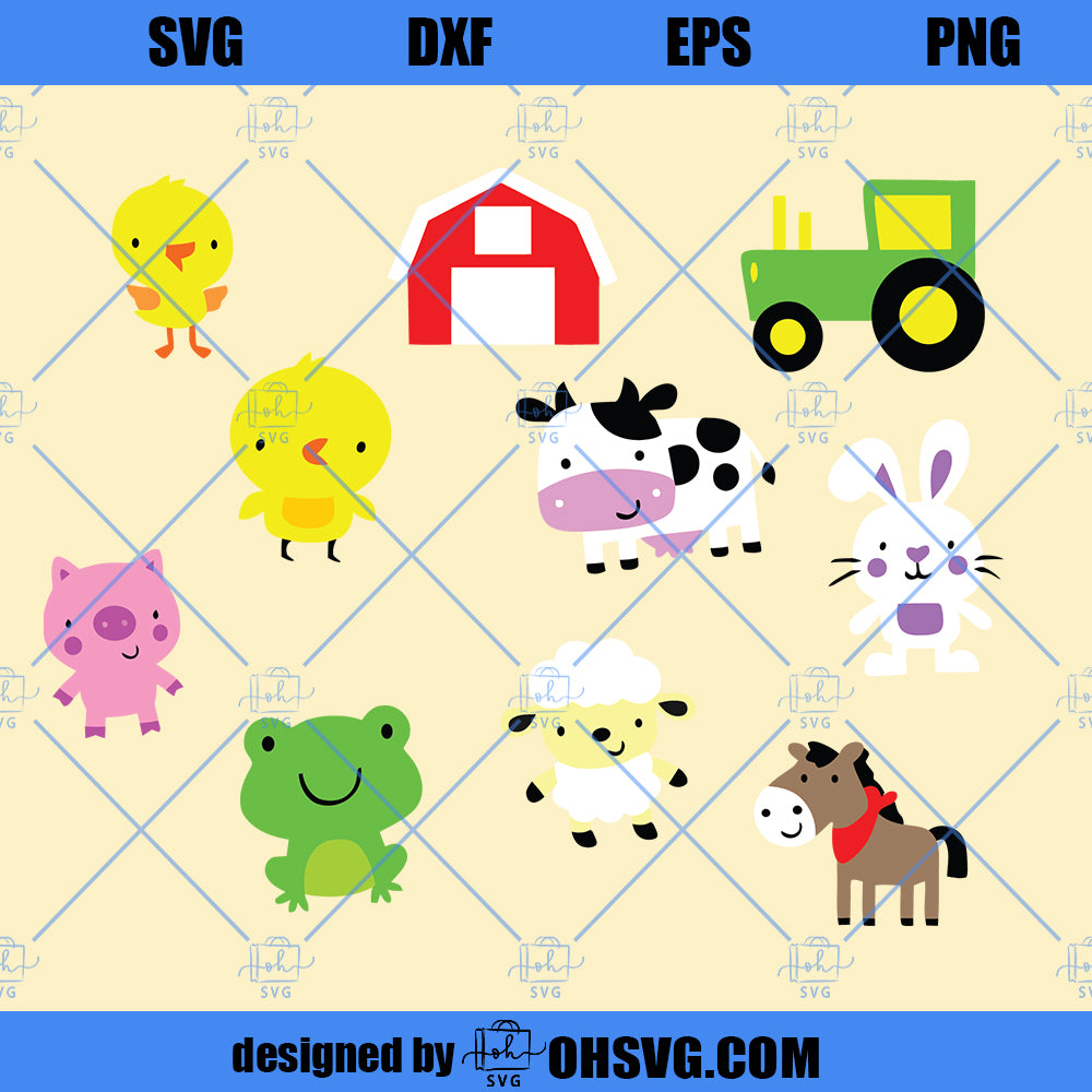 Barnyard Animals And Tractor And Barn SVG, Cute Farm Animal SVG