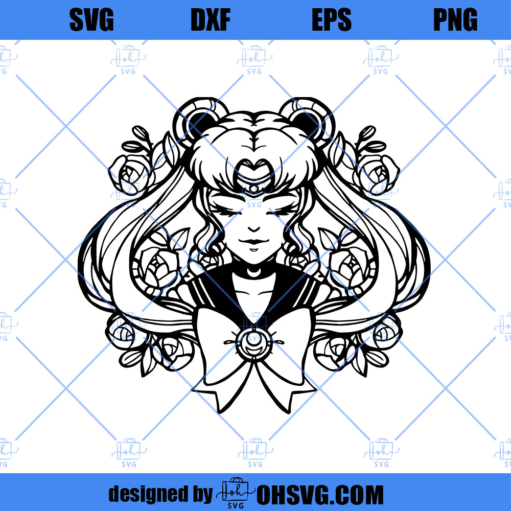 Sailor Moon SVG, Sailor Moon Floral SVG PNG DXF Cut Files For Cricut