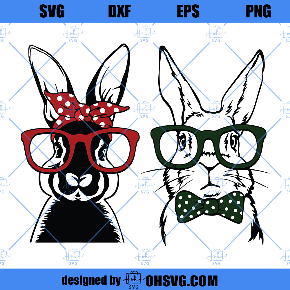 Rabbit SVG, Bunny Glasses Bandana SVG, Easter Bunny SVG