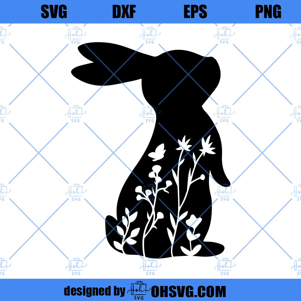 SVG Spring Rabbit, Floral Bunny SVG, Bunny Spring Flowers SVG