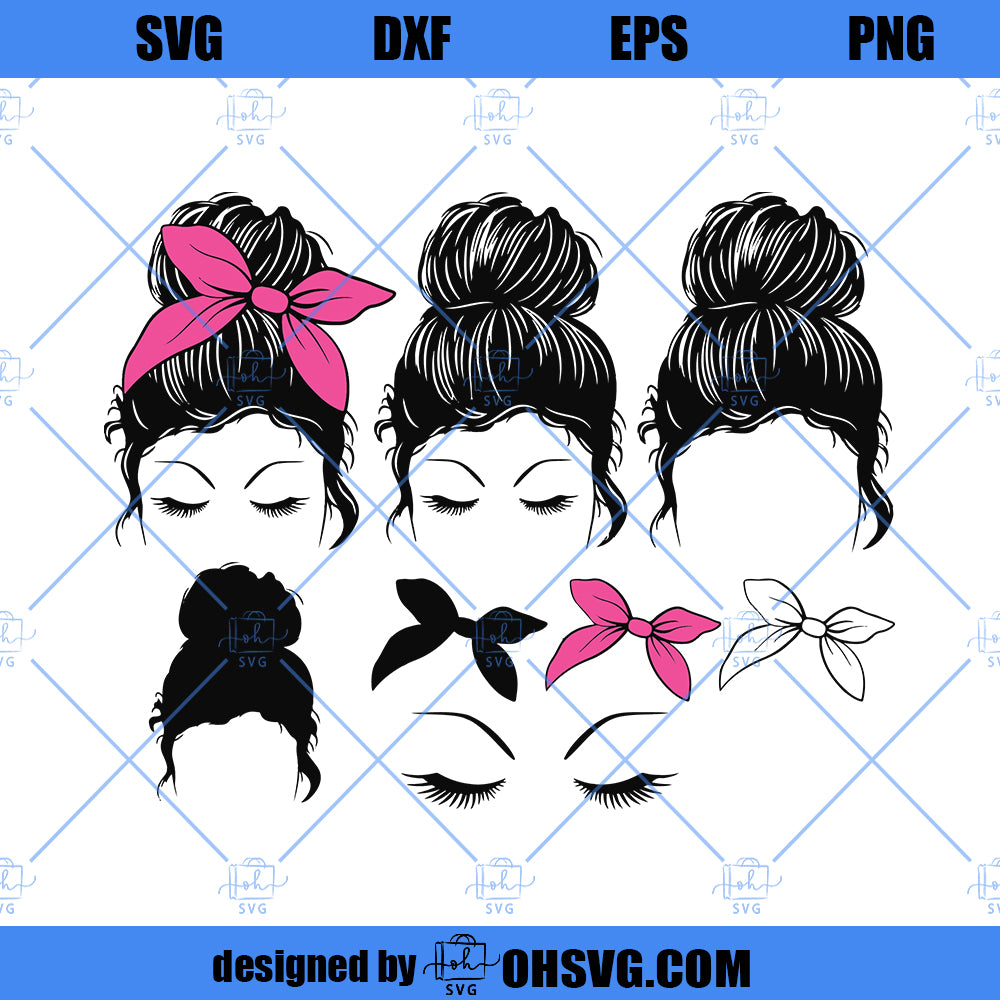 Momlife SVG, Messy Bun Hair SVG, Layered Mom Skull SVG