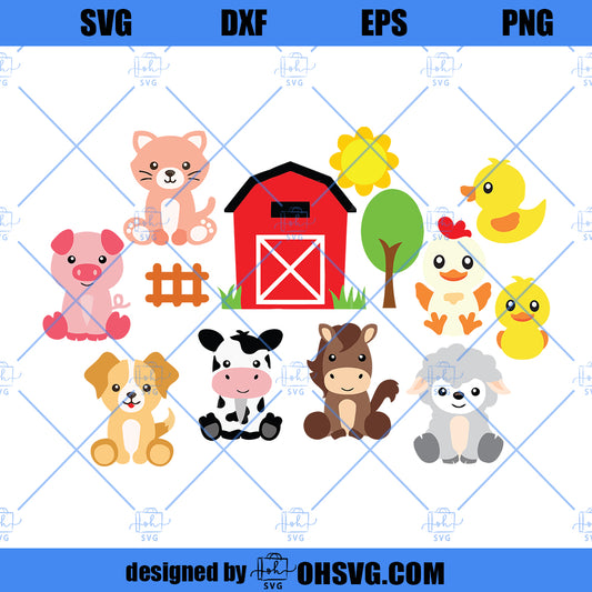 Farm Animal SVG, Cute Animal Farm SVG PNG DXF Cut Files For Cricut