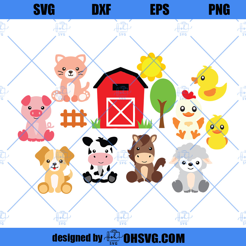 Farm Animal SVG, Cute Animal Farm SVG PNG DXF Cut Files For Cricut