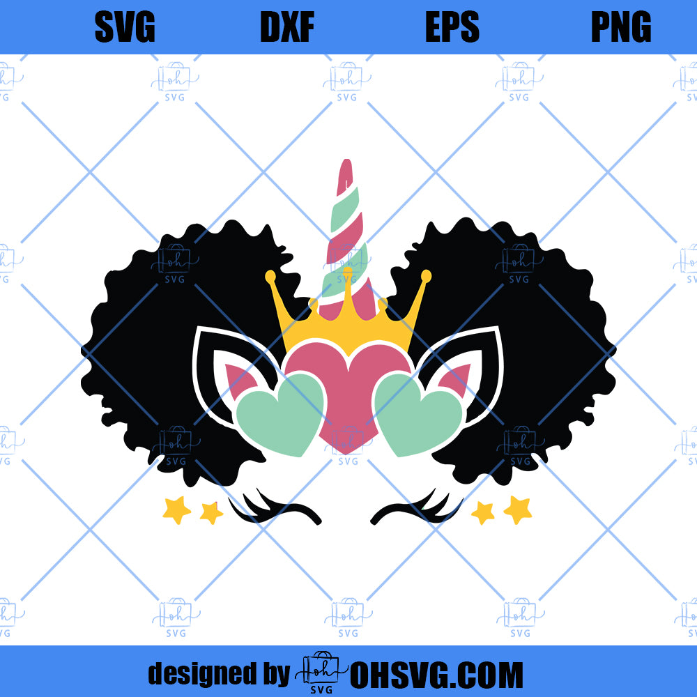 Afro Unicorn Face SVG, Black Girl Unicorn SV, Black Girl Magic SVG