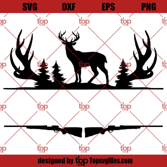 Deer Hunting Frame SVG, Hunting SVG, Hunting Monogram Frame Deer Rifle Cut File Cricut