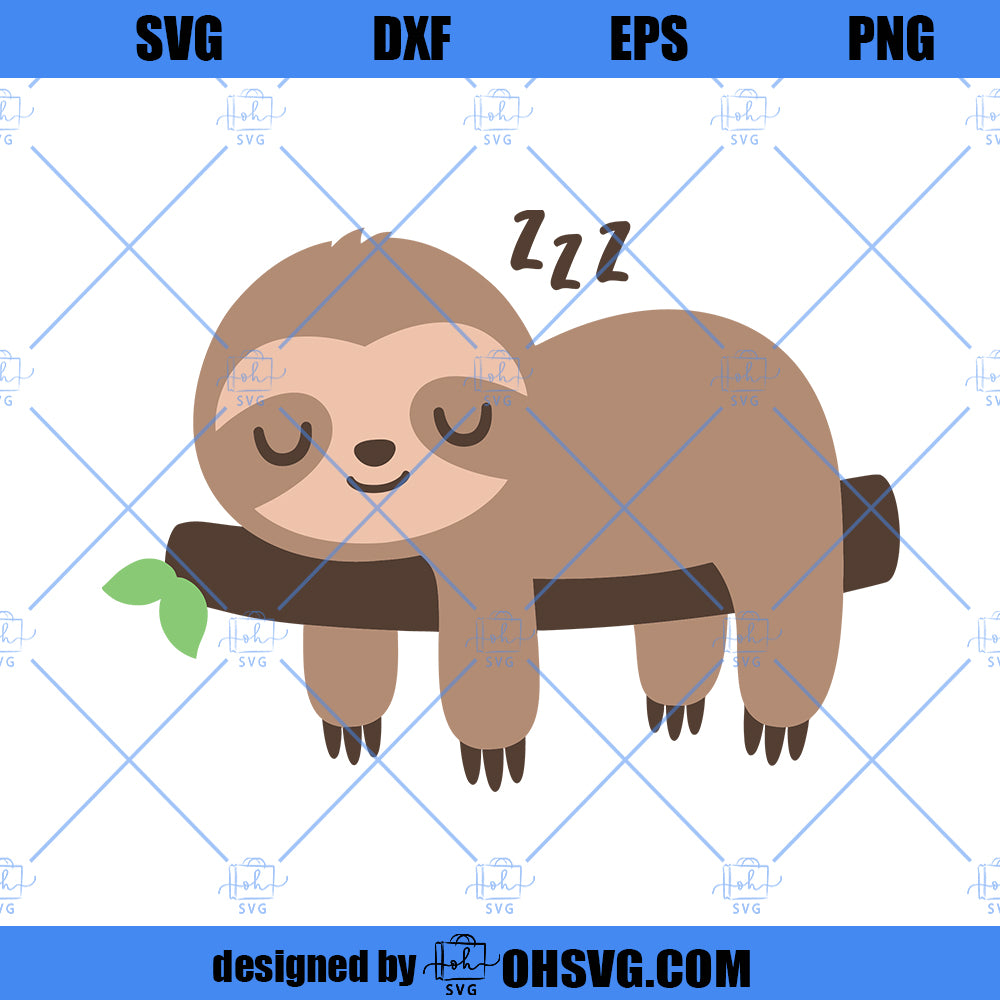 Cute Sleeping Sloth SVG, Kawaii Baby Sloth SVG, Funny Lazy Sloth SVG