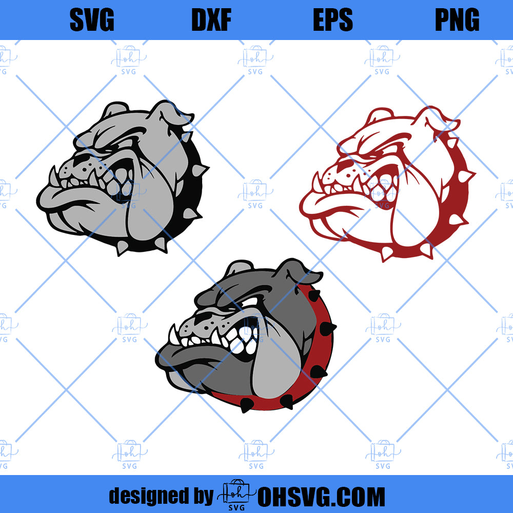 Bulldog Head SVG, Bulldog Face SVG PNG DXF Cut Files For Cricut