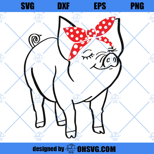 Pig SVG, Bandana Pig SVG, Piglet SVG, Cute Pig SVG