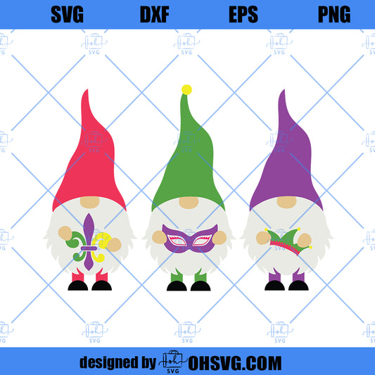 Mardi Gras Gnomies SVG, Gnomies SVG PNG DXF Cut Files For Cricut
