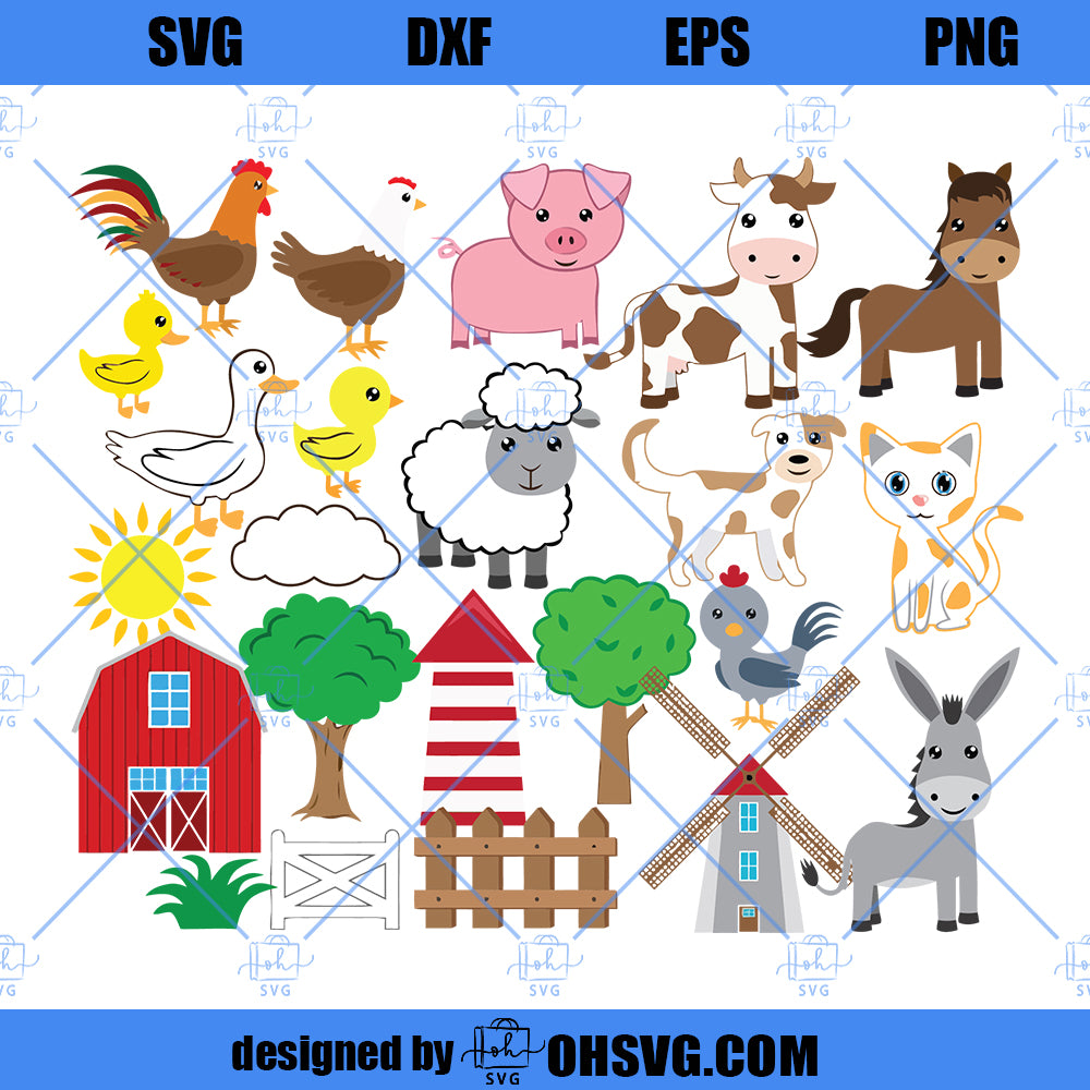 Farm Animal SVG, Cute Animal Farm SVG PNG DXF Cut Files For Cricut