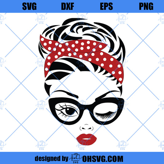Mom with bandana Woman head svg Woman face svg Winking svg Eyelash svg Eyes svg Eyelashes svg Eye svg Makeup svg Lady face svg Eyebrows svg