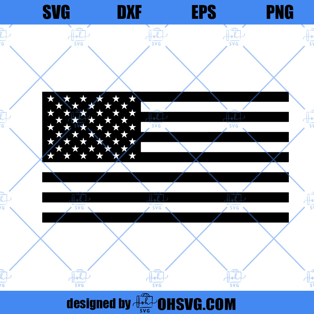 American Flag Silhouette | July 4th | Happy Independence Day | Patriotic Flag | USA Flag | Black and White | SVG | Cut Files