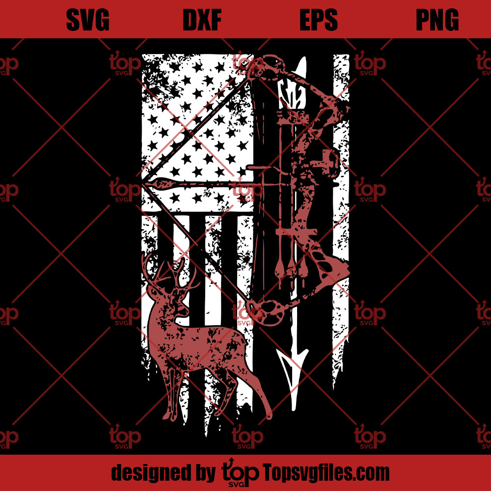 Hunting SVG With American Flag, Bow Hunting SVG, American Hunter SVG