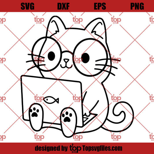 Nerd cat SVG cut file Funny geek cutting file Student nerd cuttable Cat with glasses Silhouette Cricut Vinyl decal Stencil Wood engraving