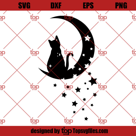Moon Cat SVG, Cat SVG, Moon Star Cat SVG, Luna Cat SVG
