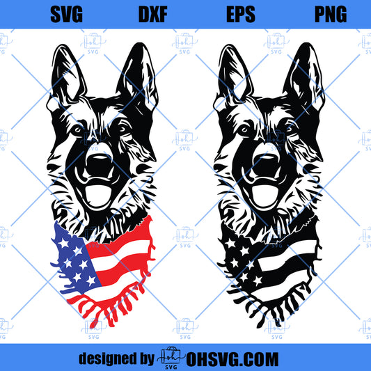 German Shepherd Dog Head Whit Scarf US Flag SVG, German Shepherd SVG