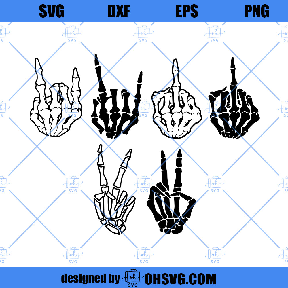 Sign Hand Skull SVG, Sign Hand Skeleton SVG PNG DXF Cut Files For Cric ...