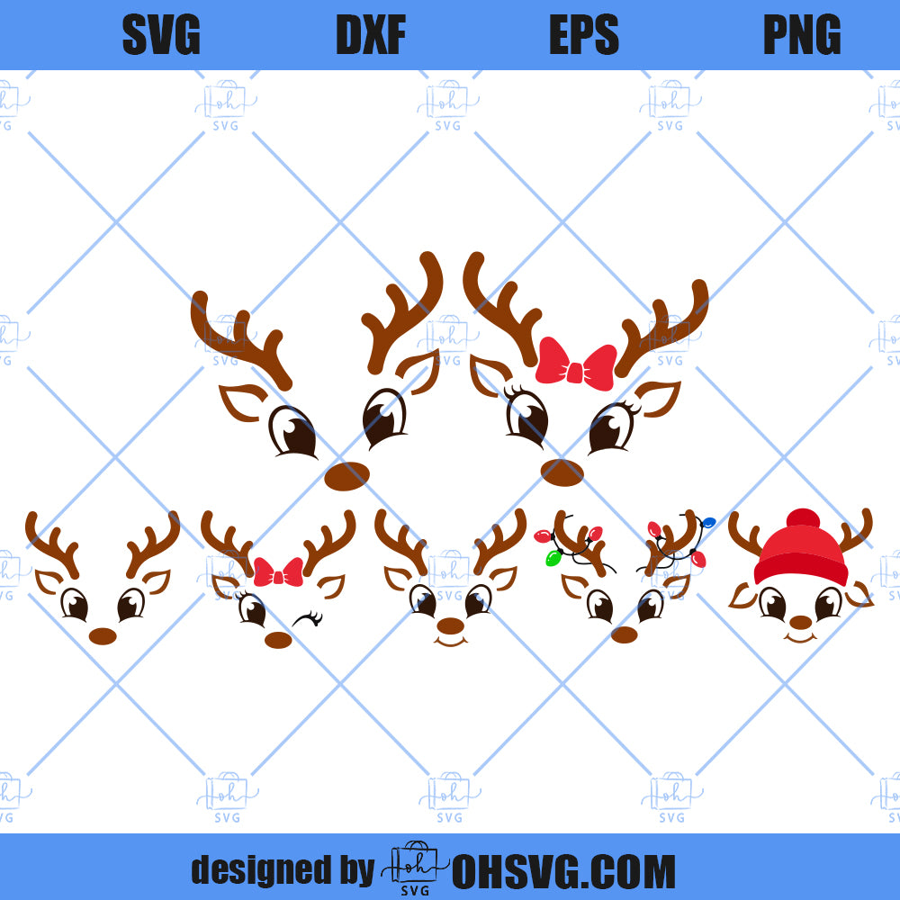 Christmas Reindeer Faces SVG, Girl Reindeer SVG, Boy Reindeer SVG, Family Reindeer Face SVG