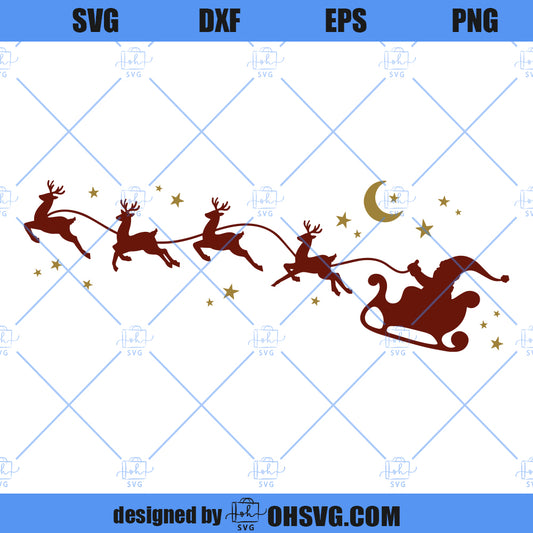 Santa Sleigh SVG, Reindeer SVG, Santa's Sleigh Reindeer SVG, Flying Santa SVG