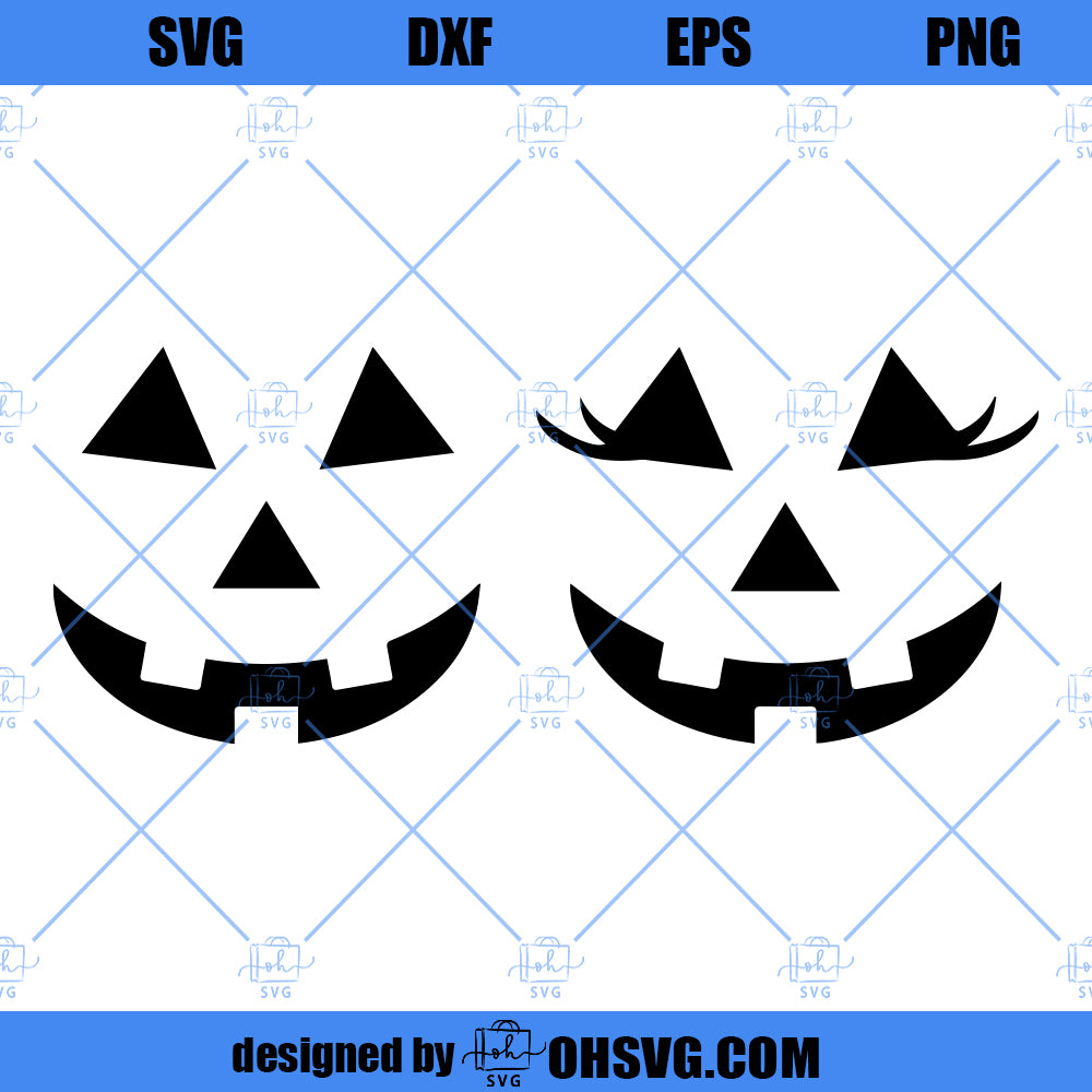 Halloween Smiling Carved Pumpkin Faces SVG, Jack-o-Lanterns SVG, Male Female Pumpkin Face SVG