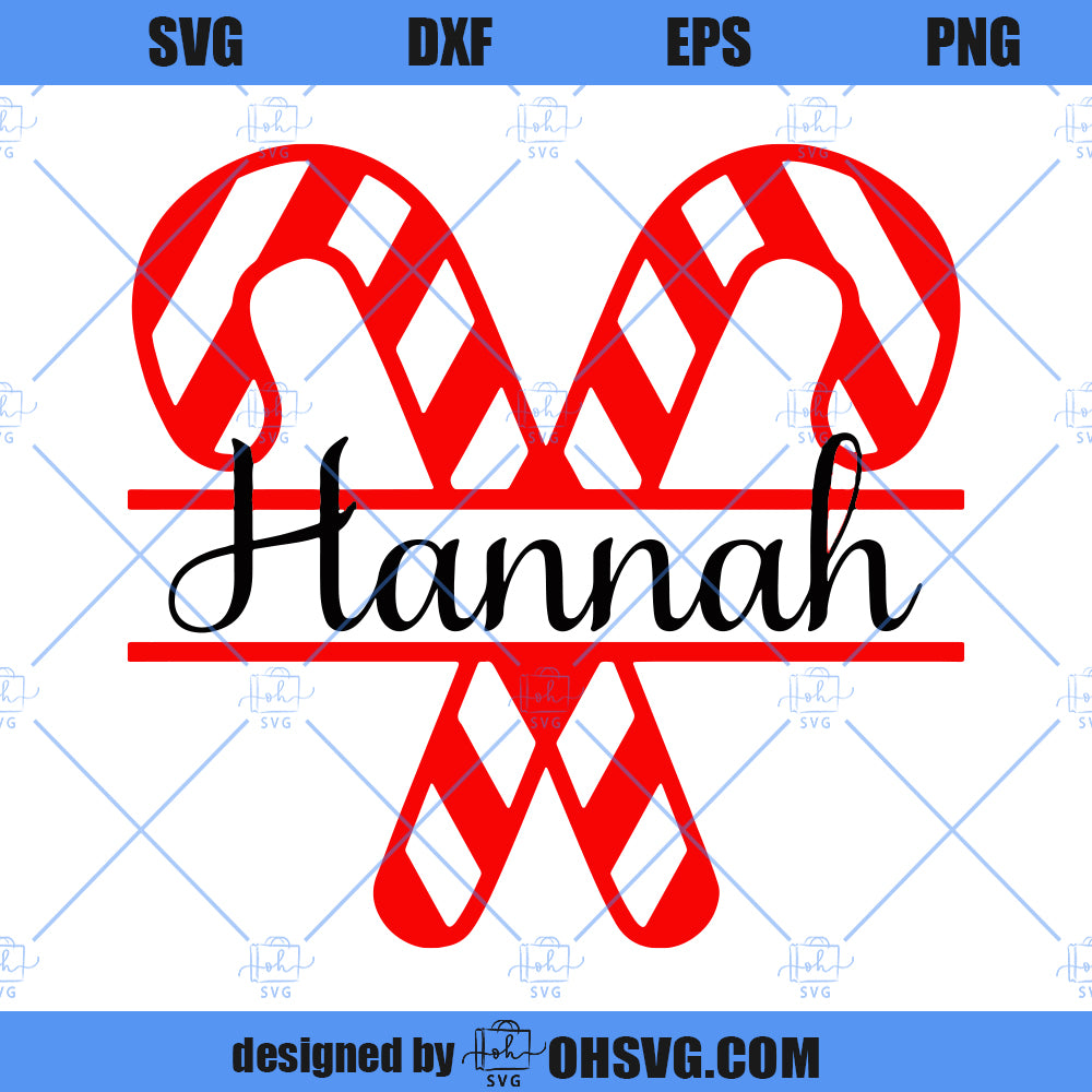 Candy Cane SVG, Custom Name Candy Cane Christmas SVG, Split Name Frame SVG