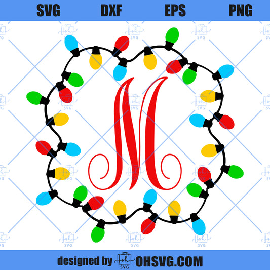 Christmas Lights SVG, Christmas Monogram Frame SVG, Custom Name Christmas Light SVG