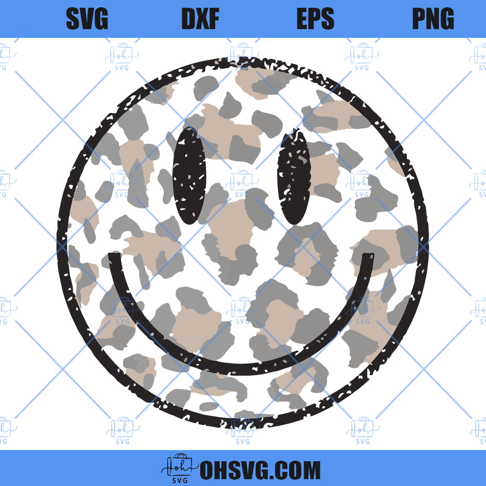 Smile Leopard SVG, Trendy Smile Face SVG, Smiley Face SVG