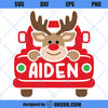 Christmas Truck SVG, Boys Reindeer SVG, Vintage Truck Back SVG, Custom Name Monogram Truck Deer SVG