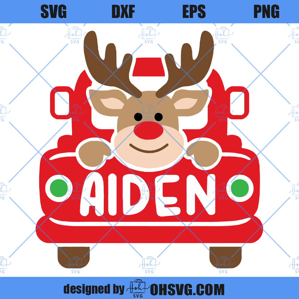 Christmas Truck SVG, Boys Reindeer SVG, Vintage Truck Back SVG, Custom Name Monogram Truck Deer SVG