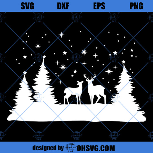 Winter Scene SVG, Deer SVG, Snowy Woods SVG, Snowy Christmas SVG, Christmas Deer SVG