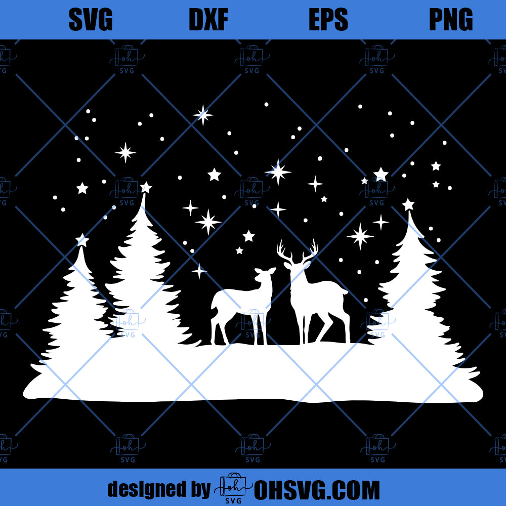 Winter Scene SVG, Deer SVG, Snowy Woods SVG, Snowy Christmas SVG, Christmas Deer SVG