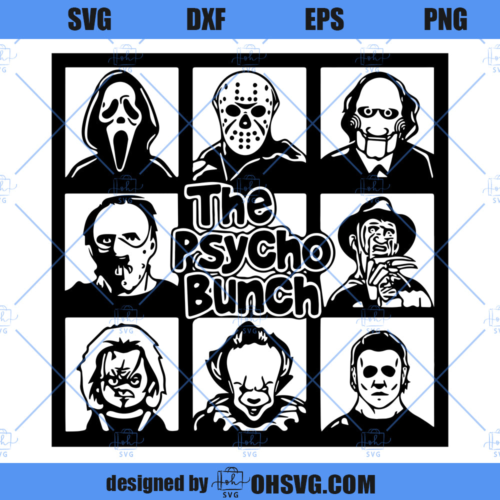 The Psycho Bunch SVG, Famous Halloween Horror Movie Characters SVG