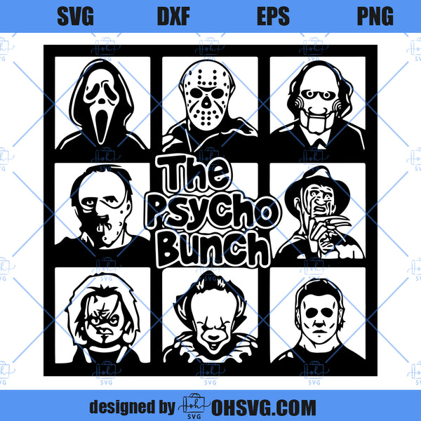 The Psycho Bunch SVG, Famous Halloween Horror Movie Characters SVG - ohsvg