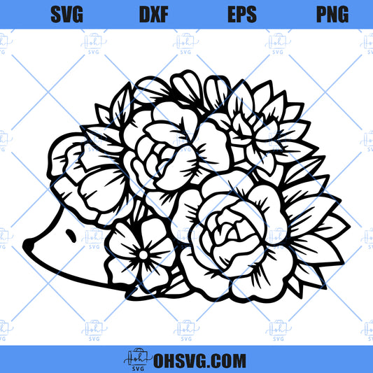 Hedgehog SVG, Floral Hedgehog SVG, Hedgehog Flowers SVG, Hedgehog Floral SVG