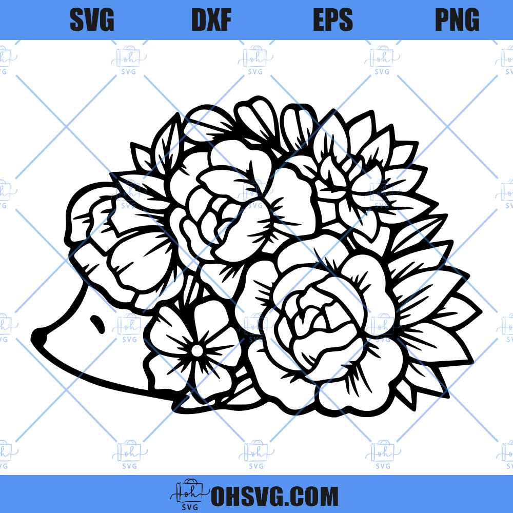 Hedgehog SVG, Floral Hedgehog SVG, Hedgehog Flowers SVG, Hedgehog Floral SVG