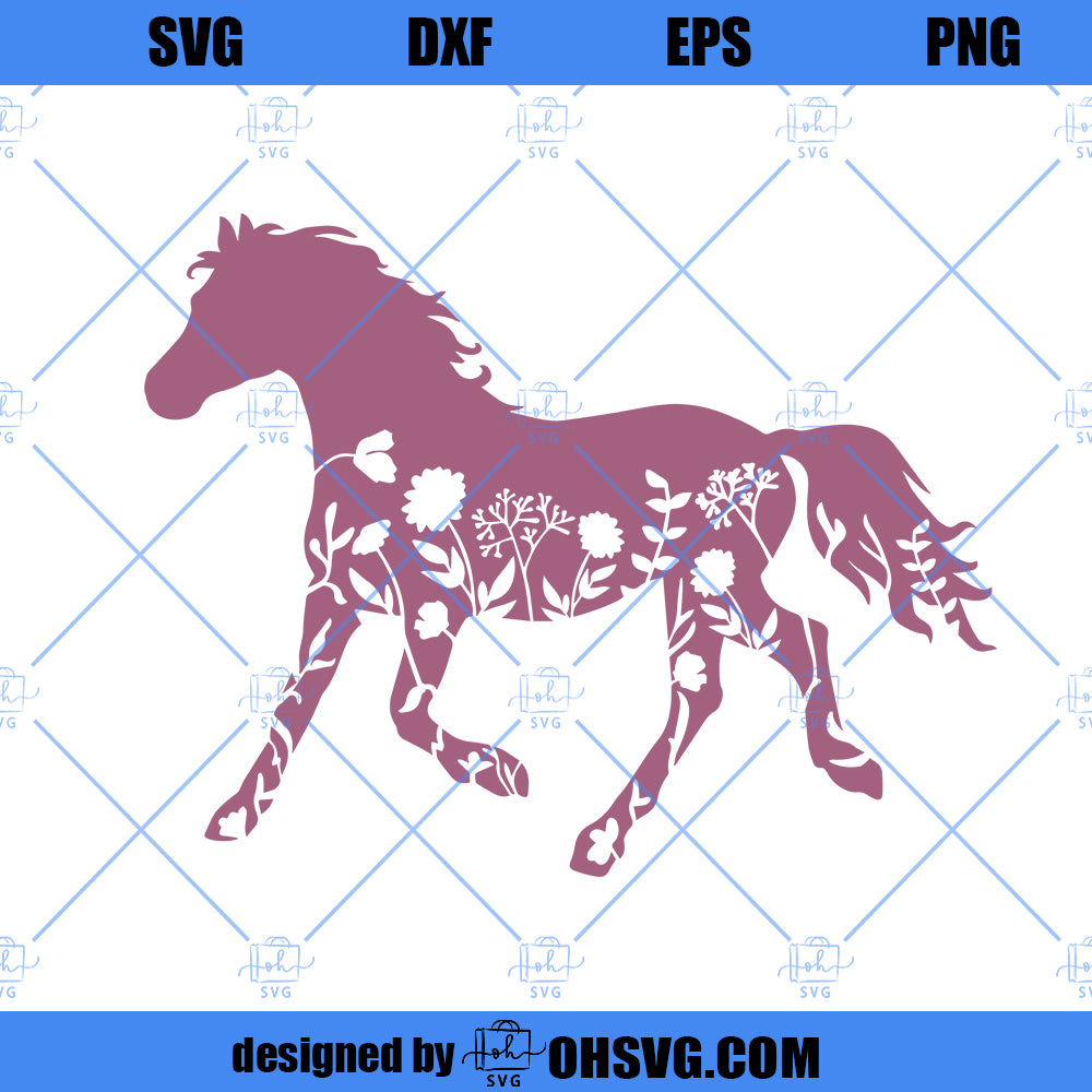 Horse SVG, Farm Animal Flower SVG, Floral Horse SVG PNG DXF Cut Files For Cricut