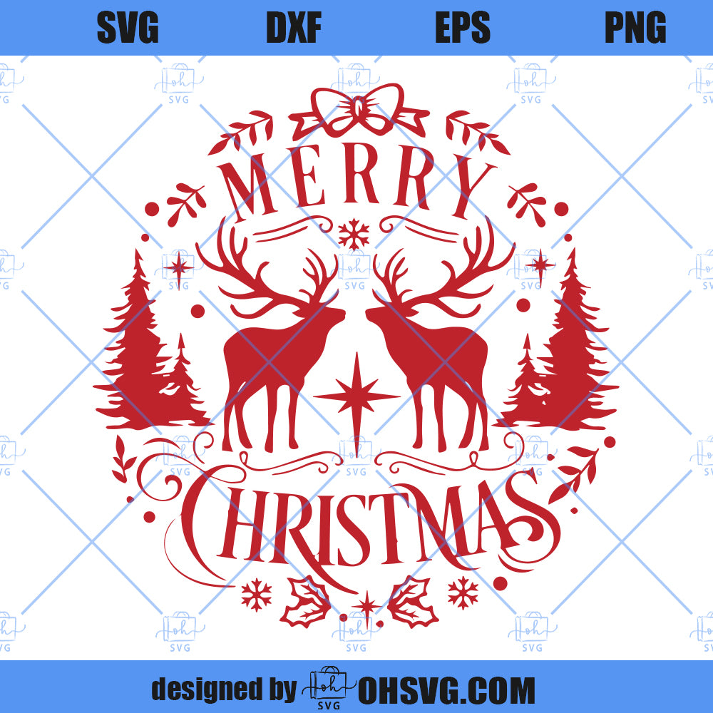 Round Christmas Sign SVG, Merry Christmas SVG, Christmas Reindeer SVG