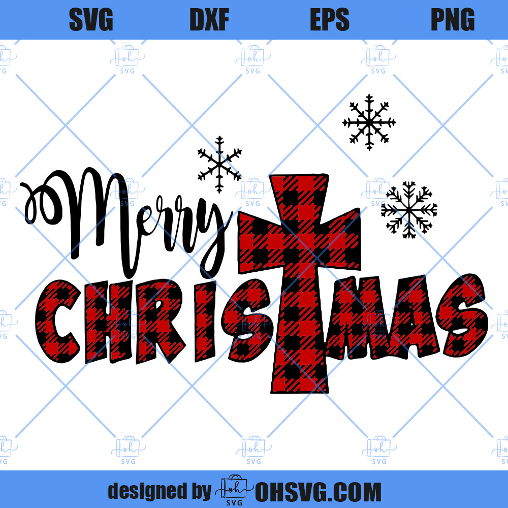 Christmas Christian SVG, Buffalo Plaid Christmas SVG, Merry Christmas Jesus Cross SVG