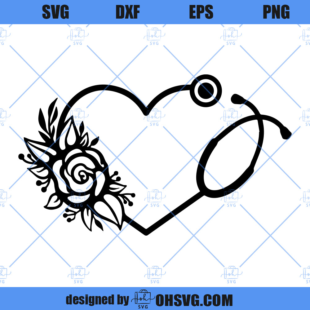 Stethoscope SVG, Flower Heart Stethoscope SVG, Nurse Monogram SVG, Nursing Floral Frame SVG