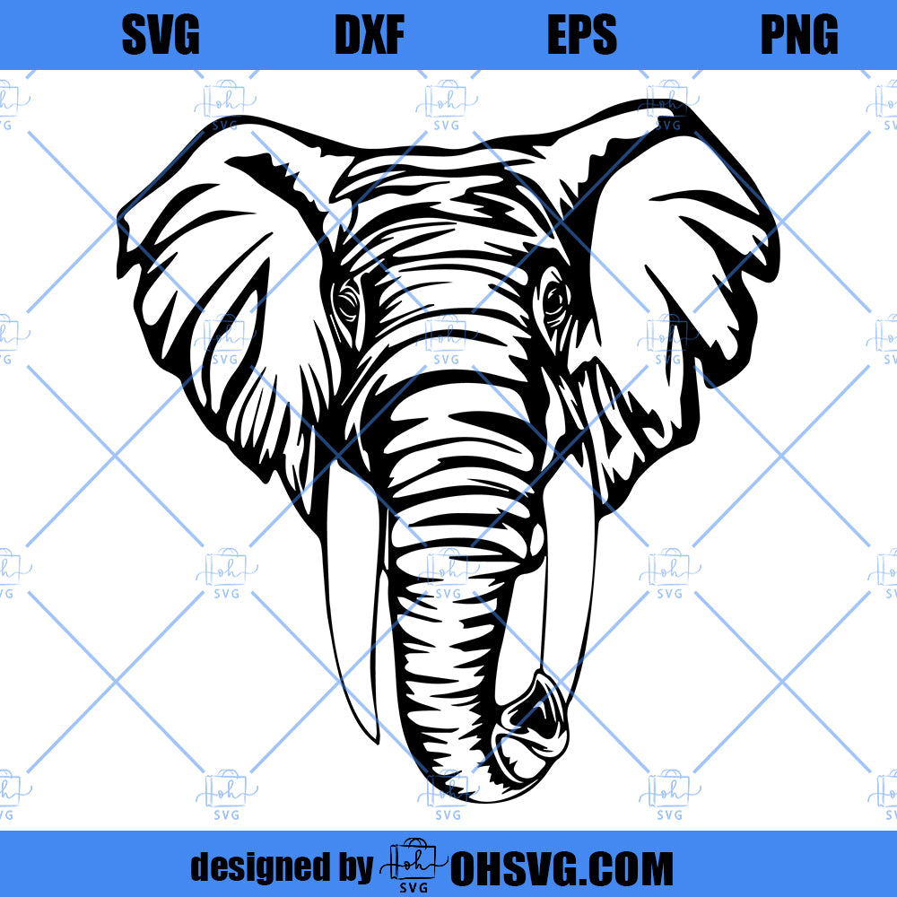 Elephant SVG, Face Elephant SVG PNG DXF Cut Files For Cricut