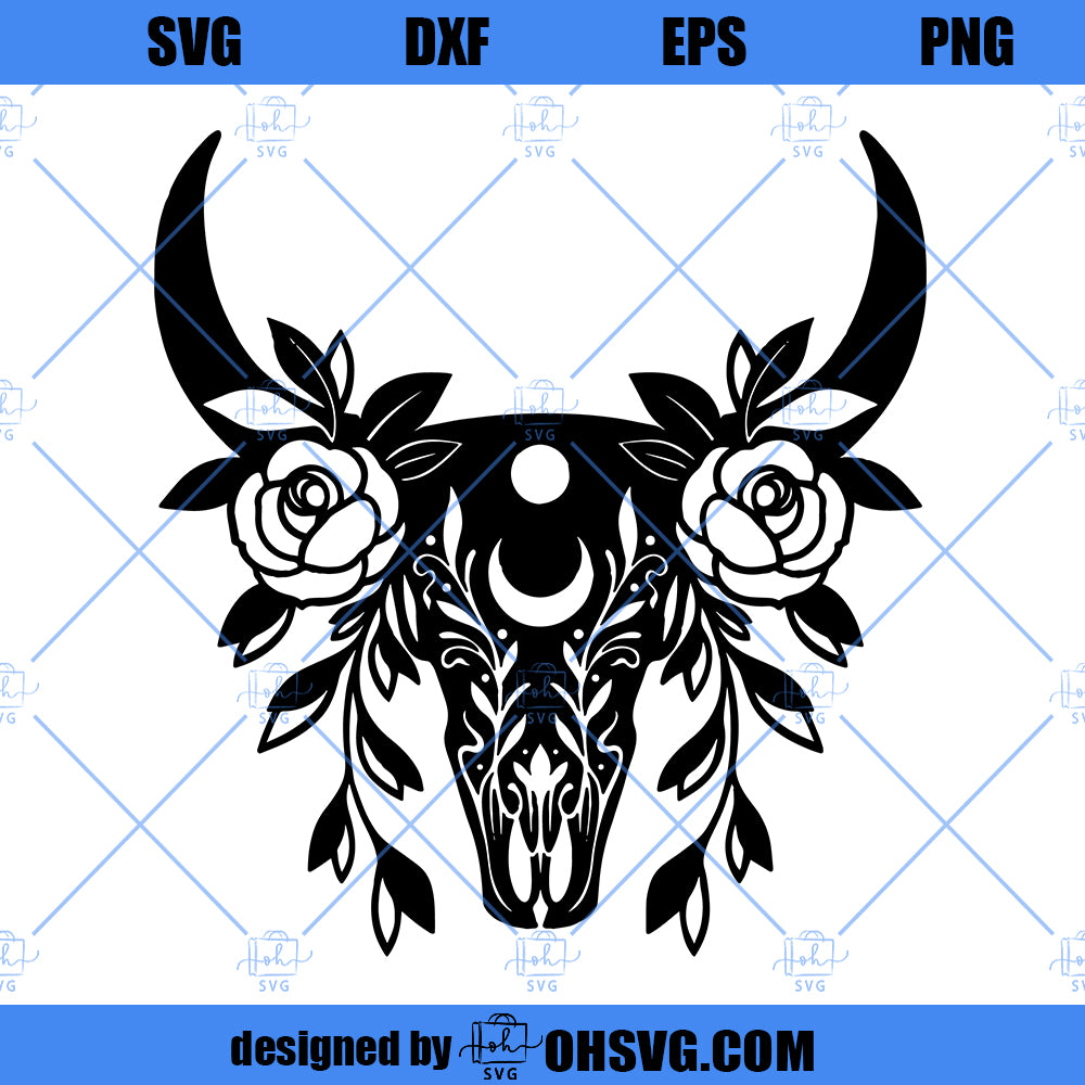 Cow Skull SVG, Bull Skull Floral SVG, Cow Skull Boho SVG