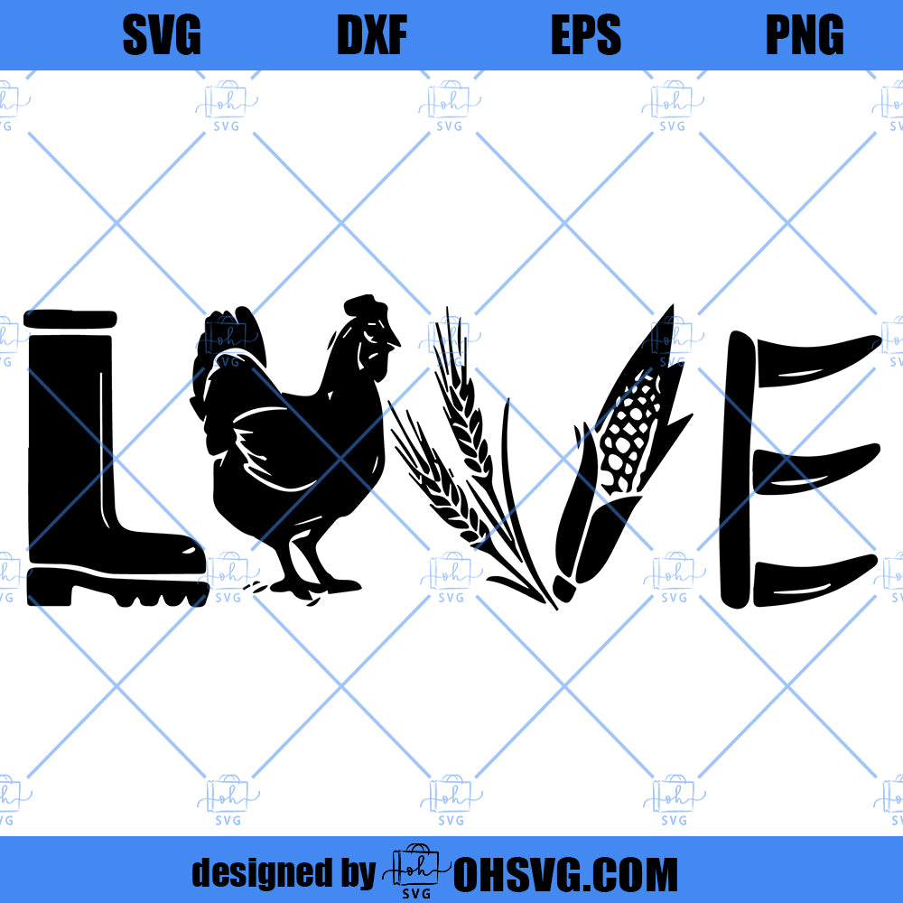 Farming Love SVG, Chicken Love SVG, Chicken SVG PNG DXF Cut Files For Cricut