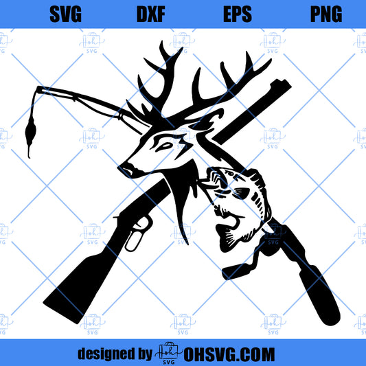 Hunting SVG Deer And Fish, Riffle. Fishing Pole SVG, Hunting Fishing SVG