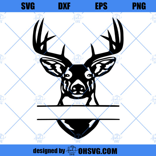 Buck Head Deer Hunting Monogram Split SVG File Cutting Template Silhouette Clip Art