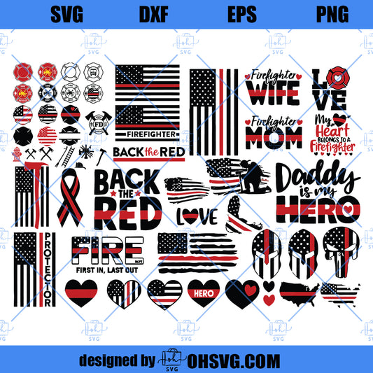 Firefighter Thin Red Line SVG Bundle, Firefighter SVG, Firefighter Flag SVG