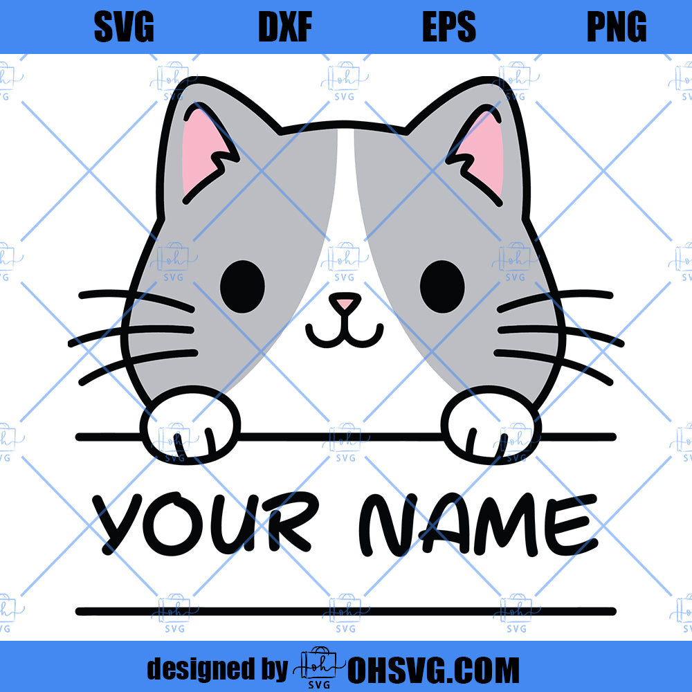 Cute Cat SVG, Name Label Frame Monogram Cutting File Kitty SVG