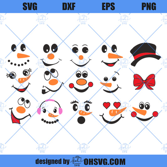 Snowman Face SVG, Christmas Snowman SVG, Winter Holiday Snowman SVG