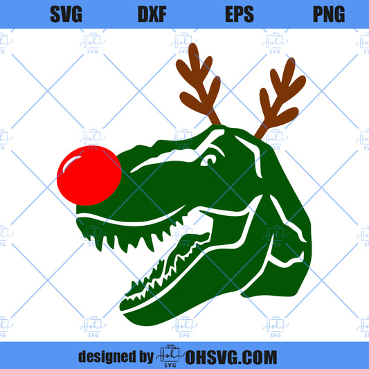 Reindeer Dinosaur Christmas SVG, Reindeer Dino SVG, Rudolph Dino SVG